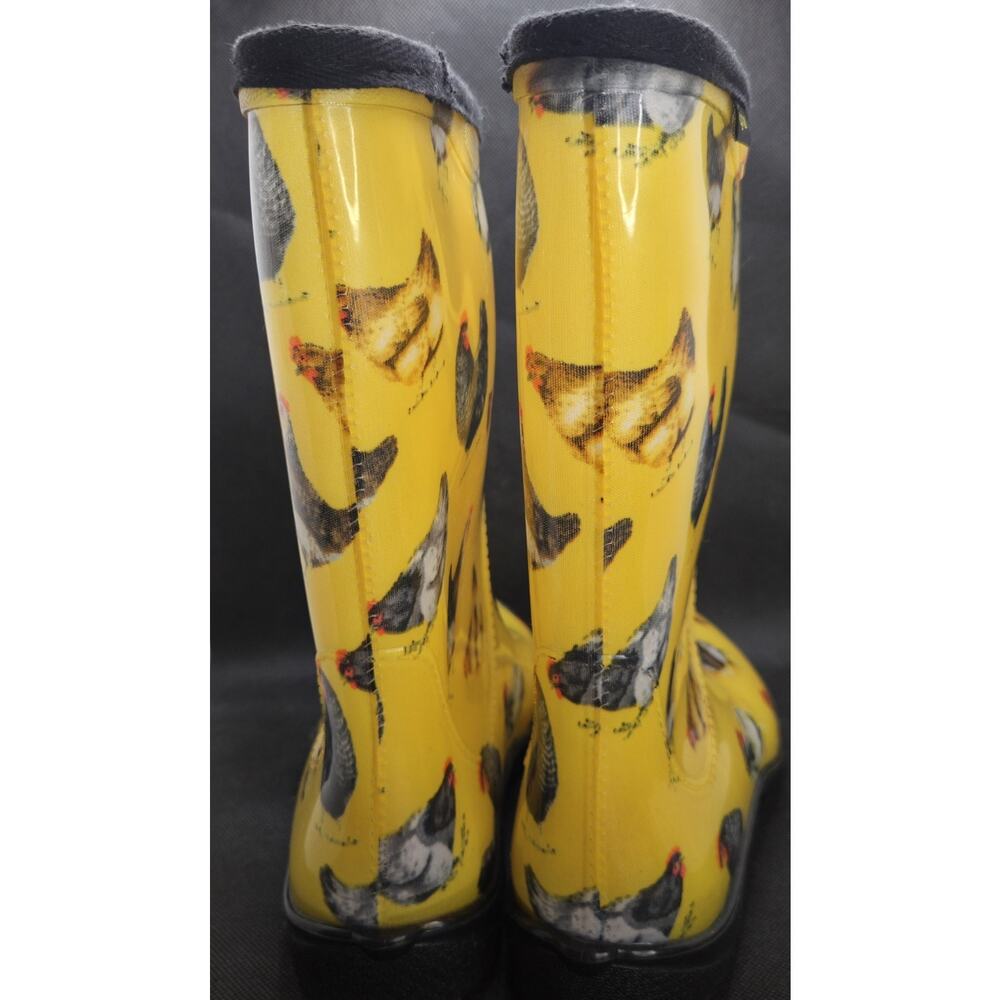 KPRM Yellow Chicken Hens Rain Gardening Boots Size 8 Mid Calf Waterproof - Picture 5 of 9
